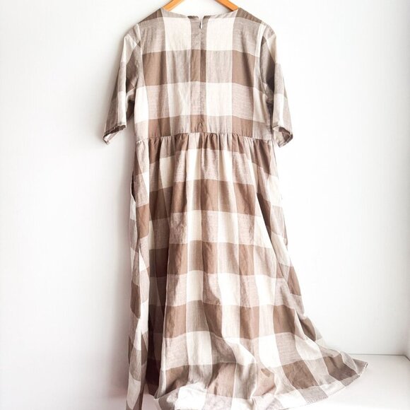 Roolee Buffalo Plaid Beige White Cottage core Dress M - Picture 8 of 8